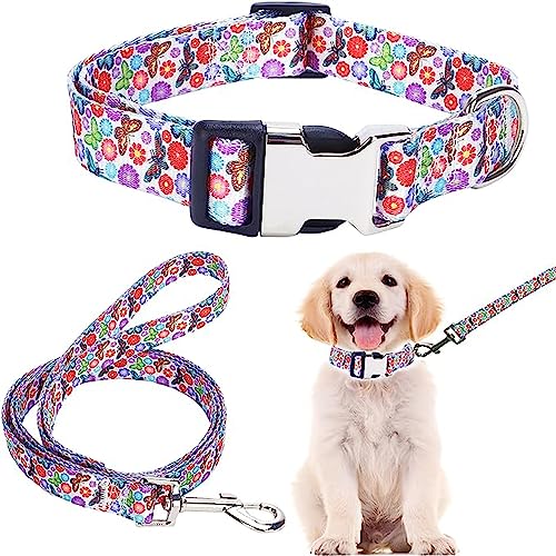 Nylon-Hundehalsband und Leine, Set mit Blumenmuster, langlebig, verstellbar, niedlich, weich, ausgefallenes Welpenhalsband, für große Mädchen, Jungen, Haustiere, Katzen, Kätzchen XS Nylon-Hundehalsband und Leine, Set mit Blumenmuster, langlebig, verstellbar, niedlich, weich, ausgefallenes Welpenhalsband, für große Mädchen, Jungen, Haustiere, Katzen, Kätzchen XS von Hotlion