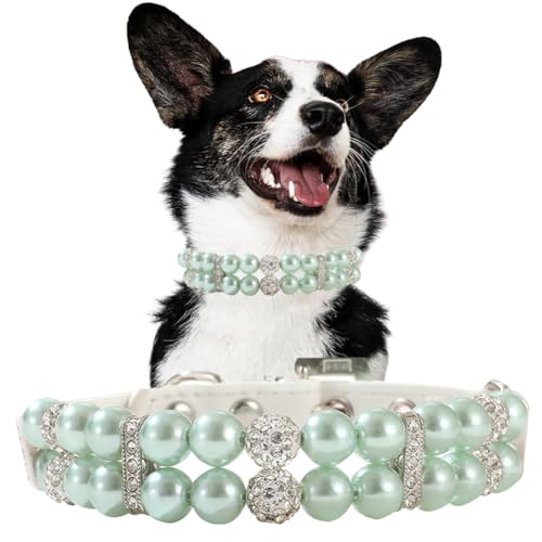 Perlen-Hundehalsband für kleine Hunde, niedliche Katzen-Halskette aus PU-Leder mit Strasssteinen für Welpen, kleine, mittelgroße Hunde, Hochzeit und Geburtstagsparty Perlen-Hundehalsband für kleine Hunde, niedliche Katzen-Halskette aus PU-Leder mit Strasssteinen für Welpen, kleine, mittelgroße Hunde, Hochzeit und Geburtstagsparty von Hotlion