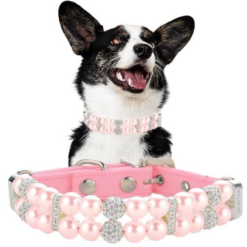 Perlen-Hundehalsband für kleine Hunde, niedliche Katzen-Halskette aus PU-Leder mit Strasssteinen für Welpen, kleine, mittelgroße Hunde, Hochzeit und Geburtstagsparty Perlen-Hundehalsband für kleine Hunde, niedliche Katzen-Halskette aus PU-Leder mit Strasssteinen für Welpen, kleine, mittelgroße Hunde, Hochzeit und Geburtstagsparty von Hotlion