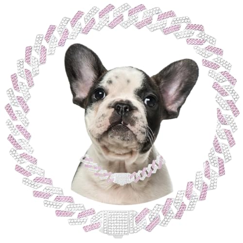 Pinke Hundekette, Diamant-Hundehalskette, Metall, kubanische Gliederung, Welpenhalsband mit sicherer Schnalle, Spazierengehen, Kristallschmuck, Hundekette, Halsband für kleine, mittelgroße und große von Hotlion