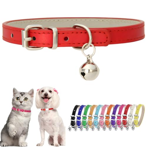 Rotes XXS Hundehalsband mit Glöckchen, PU-Leder, Welpenhalsband mit Glöckchen, verstellbare Schnalle, Kätzchen, Katzenhalsbänder für XXS, XS, kleine und extra kleine Rassen, weibliche Haustiere wie von Hotlion