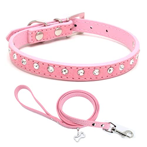 Set aus Hundehalsband und Leine mit Strasssteinen, Wildleder, niedlich, weich, glitzernd, verstellbar, für kleine Mädchen, Jungen, Welpen, Katzen, Haustiere, Kätzchen, Rosa, Größe M von Hotlion