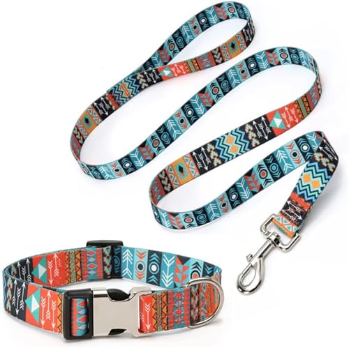 Strapazierfähiges Hundehalsband und Leine, Set mit Metallschnalle, geometrische Tribal-Muster, weiches Trainingshalsband im ethnischen Stil, verstellbar, für kleine, mittelgroße und große Hunde Strapazierfähiges Hundehalsband und Leine, Set mit Metallschnalle, geometrische Tribal-Muster, weiches Trainingshalsband im ethnischen Stil, verstellbar, für kleine, mittelgroße und große Hunde von Hotlion