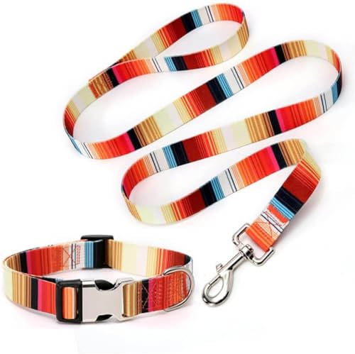 Strapazierfähiges Hundehalsband und Leine, Set mit Metallschnalle, geometrische Tribal-Muster, weiches Trainingshalsband im ethnischen Stil, verstellbar, für kleine, mittelgroße und große Hunde von Hotlion