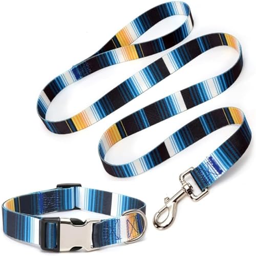 Strapazierfähiges Hundehalsband und Leine, Set mit Metallschnalle, geometrische Tribal-Muster, weiches Trainingshalsband im ethnischen Stil, verstellbar, für kleine, mittelgroße und große Hunde von Hotlion