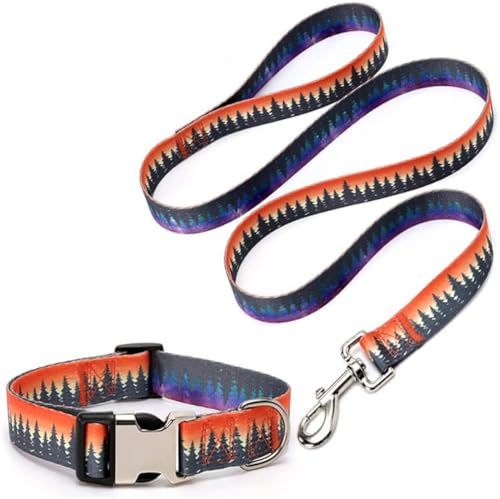 Strapazierfähiges Hundehalsband und Leine, Set mit Metallschnalle, geometrische Tribal-Muster, weiches Trainingshalsband im ethnischen Stil, verstellbar für kleine, mittelgroße und große Hunde von Hotlion