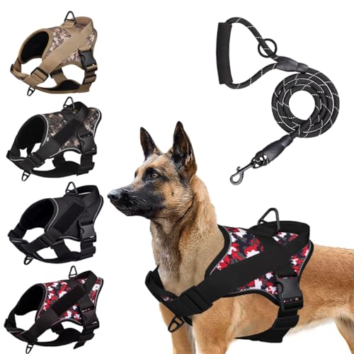 Taktisches Hundegeschirr für große Hunde, verstellbares Haustiergeschirr mit Leine, Airtag-Silikonabdeckung, reflektierend, Militärdienst, Hundeweste für Spaziergänge, Wandern, Training, Camo-7 XL Taktisches Hundegeschirr für große Hunde, verstellbares Haustiergeschirr mit Leine, Airtag-Silikonabdeckung, reflektierend, Militärdienst, Hundeweste für Spaziergänge, Wandern, Training, Camo-7 XL von Hotlion