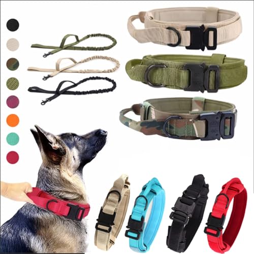 Taktisches Hundehalsband und Leine, Nylon, verstellbar, Militär-Training, geeignet für mittelgroße und große Hunde (Dunkelschwarz, M) von Hotlion