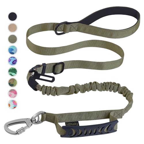 Hotsky Taktische Hundeleine, strapazierfähig für kleine Hunde, 1,2 - 1,8 m, starkes Bungee, stoßdämpfende Hundeleine, gepolstert, Doppelgriff, Militär-Hundeleine mit Auto-Sicherheitsgurt für Training von Hotsky