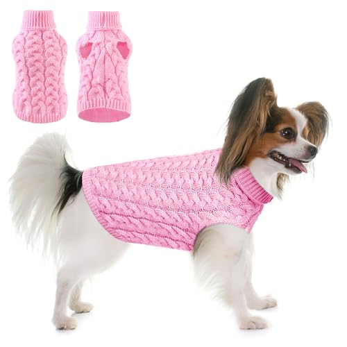HOTUMN Rollkragenpullover für Hunde – Haustier-Winterkleidung, weicher, verdickender, warmer Strickmantel für kleine und mittelgroße Hunde (Rosa, Größe M) von Hotumn