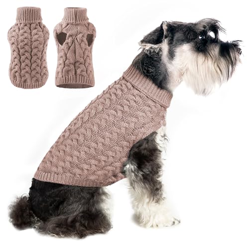 HOTUMN Rollkragenpullover für Hunde – Haustier-Winterkleidung, weicher dicker warmer Strickmantel für kleine und mittelgroße Hunde (Beige, Größe M) von Hotumn