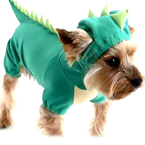 Hotumn Dinosaurier Hund Halloween Kostüm Haustier Dino Hoodie für kleine Hunde (Größe M (1 Stück), Grün) von Hotumn