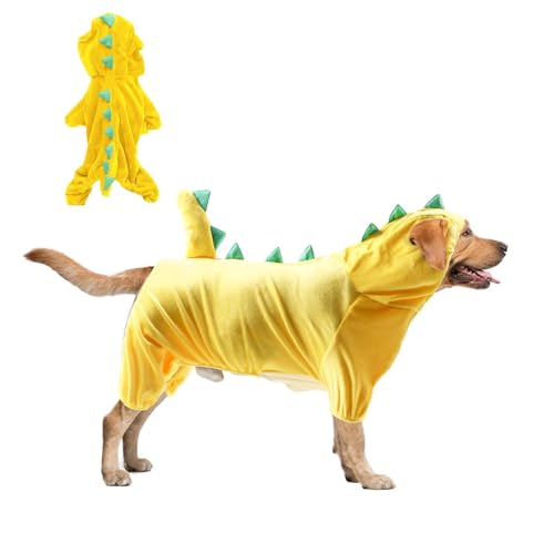 Hotumn Dinosaurier-Hunde-Halloween-Kostüm, Dino-Kapuzenpullover für kleine Hunde, Größe L, Gelb Hotumn Dinosaurier-Hunde-Halloween-Kostüm, Dino-Kapuzenpullover für kleine Hunde, Größe L, Gelb von Hotumn