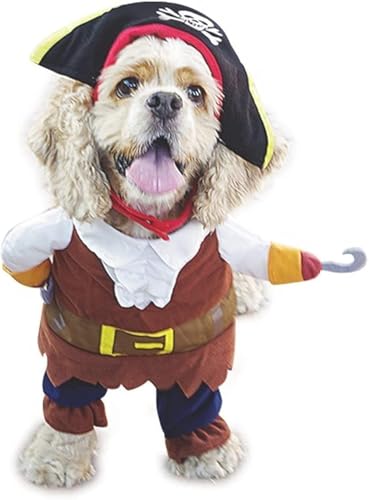 Hotumn Hundekostüm, Fluch der Karibik-Stil, Halloween-Hundekleidung mit Piratenhut, lustiges Haustier-Outfit, Katzenkostüm für kleine Hunde, Rollenspiele, Party, Spaziergänge im Freien, Größe M von Hotumn