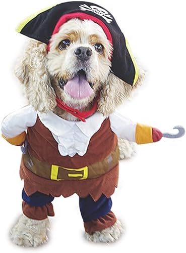 Hotumn Hundekostüm Fluch der Karibik Stil Halloween Hundekleidung mit Piratenhut Lustiges Haustier Outfit Katze Corsair Kostüm für kleine Hunde Rollenspiele Party Outdoor Walking (X-Small) von Hotumn