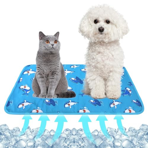 Hotumn Kühlendes Hundebett, Hunde-Kühlmatte, waschbar, für kleine, mittelgroße Welpen, Hunde, Katzen (blauer Hai, klein) von Hotumn