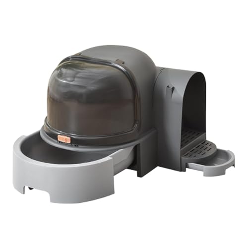 Große Katzentoilette mit Kapuze und ausziehbarer Schublade, Spritzschutz, geschlossenes Design für Hauskatzen, 60 x 52 x 42 cm, Grau von HouseVibe