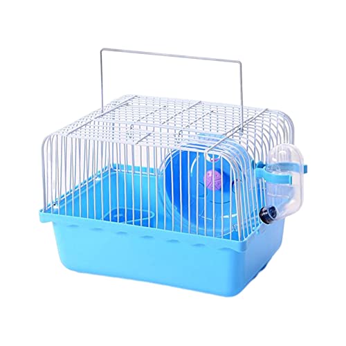 Hamsterkäfig mit Laufrad, Zubehör, Transportkäfig für kleine Haustiere, Reise-Transportkäfig mit Futternapf und Wasserflasche, Blau von HouseVibe