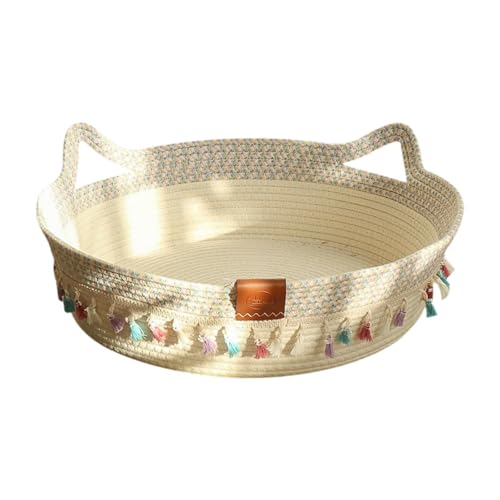 HouseVibe Handgewebtes Katzenbett, Korb, kleines Hundebett, Seilnest, Kratzmatte mit Quasten-Akzenten für Haustiere, Größe M HouseVibe Handgewebtes Katzenbett, Korb, kleines Hundebett, Seilnest, Kratzmatte mit Quasten-Akzenten für Haustiere, Größe M von HouseVibe