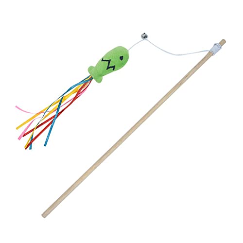 HouseVibe Interaktives Katzenspielzeug mit Band-Teaser und Glocke, 39 cm, Holzstab-Spielzeug für Katzen und Kätzchen, mit Katzenminze infundiertes Spielzeug, Grün von HouseVibe