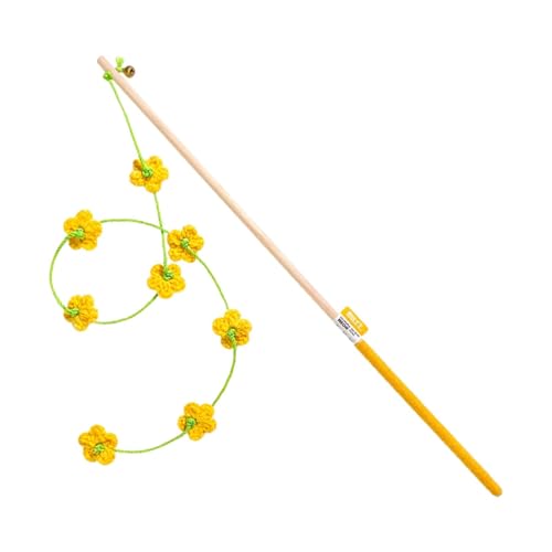 HouseVibe Interaktives Katzenspielzeug mit Glocke und Blumen-Design, 50 cm, leichte Teasing-Stange zum Springen von Kätzchen, Gelb von HouseVibe