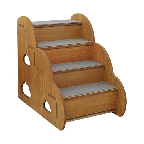 Hundetreppe mit 4 Stufen, rutschfeste MDF-Holzrampe für ältere Haustiere, sanfte Kletterhilfe, 45 x 30 x 40 cm von HouseVibe