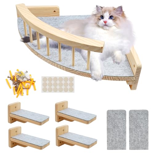 Katzen-Wandregale, Katzenregale, Sitzstangen mit 4 Stufen, 33 x 33 cm, für den Innenbereich, Wandmontage, Katzenbett mit 6 Filz-Pads, Holz, Katzenkletterregal zum Schlafen, Spielen, Klettern, Katzen-Wandregale, Katzenregale, Sitzstangen mit 4 Stufen, 33 x 33 cm, für den Innenbereich, Wandmontage, Katzenbett mit 6 Filz-Pads, Holz, Katzenkletterregal zum Schlafen, Spielen, Klettern, von Housense