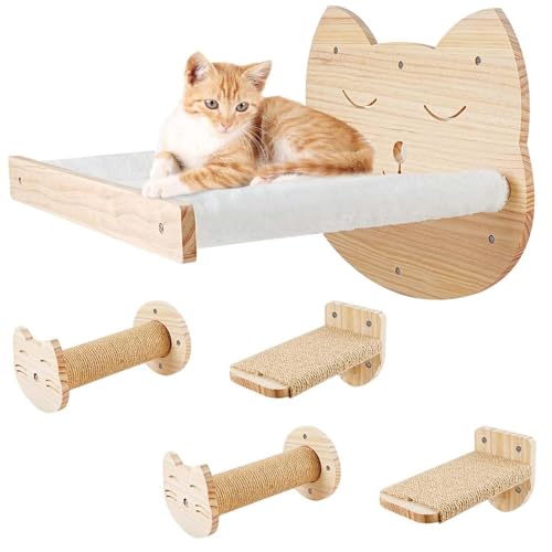 Katzenregale für die Wand, Katzenwandregale und Sitzstangen zum Schlafen, Spielen, Klettern und Faulenzen, Wandmontiertes Katzenbett, Holz, Katzenbett, Hängematte mit Kletterregal, Unterstützung 9 kg Katzenregale für die Wand, Katzenwandregale und Sitzstangen zum Schlafen, Spielen, Klettern und Faulenzen, Wandmontiertes Katzenbett, Holz, Katzenbett, Hängematte mit Kletterregal, Unterstützung 9 kg von Housense