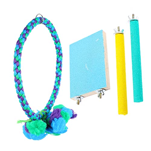 Housoutil 4-in-1 Papagei Kauen Spielzeug Set Schaukel Sprungbrett Schleifen Stick für Vogel Spielen Übung von Housoutil