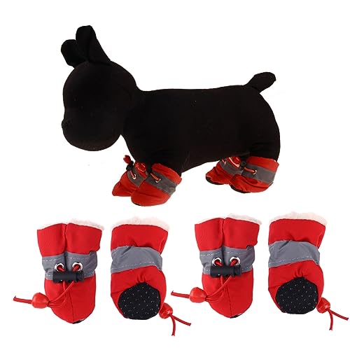 Housoutil 1 Satz Stiefel für Hunde Haustierschuhe rote Socken Welpen-Katzen-Booties Pfote Schneestiefel Schuhe für Hunde Hundestiefel Hundeschuhe kleine und mittelgroße Hunde Schutz von Housoutil