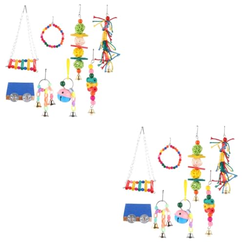 Housoutil 16 STK Papagei Vogel Spielzeug vogelkäfig zubehör vogelzubehör für käfig Parrot Toys Spielzeuge Vogelspielzeug Glocken Fink Spielzeug beissen die Schaukel hängende Glocke hölzern von Housoutil