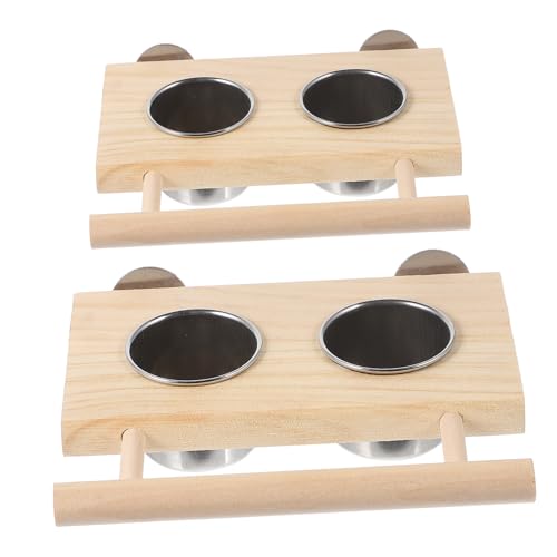 Housoutil Papageienfutter- Und Wasserbecher-Set Edelstahl-futternapf Mit Holzständer Für Vögel von Housoutil