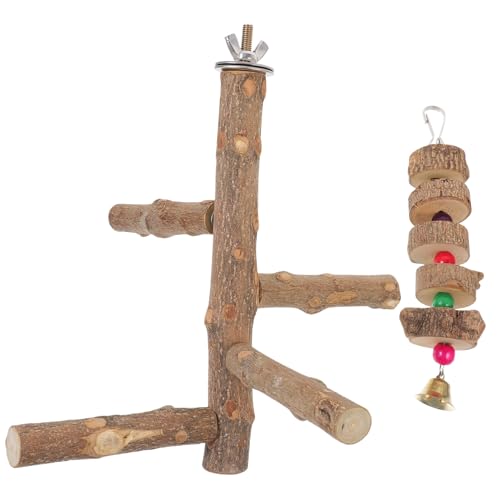 2St Vogel stehender Stock vogelgitter vogelstange Bird Toys Spielzeuge Papageienständer Vogelkäfigständer Vogelstock beissen Gestreifter Barsch Vogel liefert aufstehen Pole hölzern von Housoutil