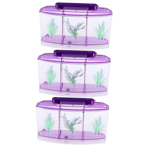 3St Kinder Aquarium Aqua Safe Aquarium Sicheres Aquarium Mini Aquarium Desktop-Aquarium Goldfischbecken Schreibtisch Betta-Box Goldfischglas kleines Fischbecken Büro Violett von Housoutil