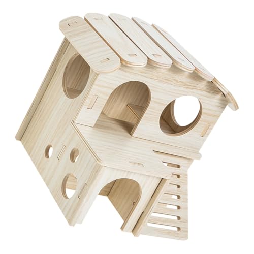 Housoutil Mehrstöckiges Kleintier-mechanismus-holzhaus Hamsterhausspielzeug Hamster-kletterspielzeug Hamsterhütte Chinchilla-minihütte Mäusehaus Aus Holz Schlafendes Nest Hölzern Massivholz von Housoutil