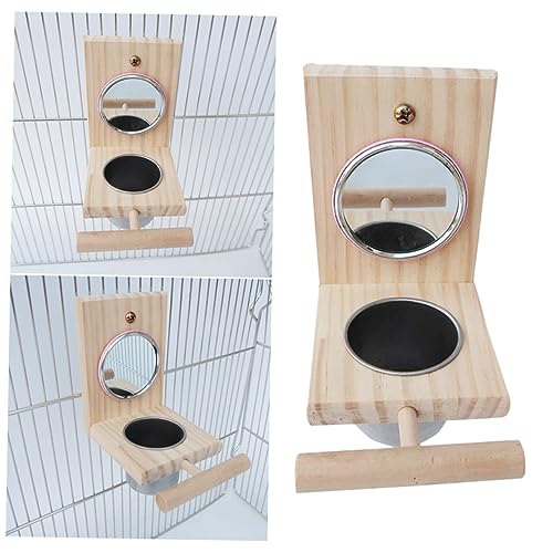 Housoutil Papagei Vogel Spielzeug Spiegel Tasse Set Käfig Zubehör Holz Material Attraktiv Für Vögel Beobachten Sie Sich Abnehmbar von Housoutil