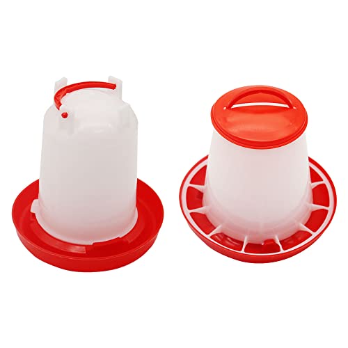 Geflügel Tränke und Futterspender, Plastik Hühner Tränke und Futterspender Set für Hühner Küken Ente Wachtel (1.5L Tränke und 1.5 Kg Futterspender) von Houtokit