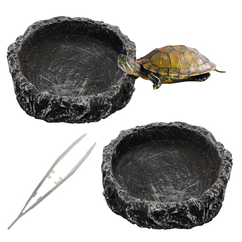 Reptilien-Wasserschale, 2 Stück, Kunstharz, Reptilien-Futterschale, Terrarienschale mit Futterclip, Schildkröte, Felsen, Futter-, Wasserschale für Gecko, Eidechse, Frosch, Chamäleon Reptilien-Wasserschale, 2 Stück, Kunstharz, Reptilien-Futterschale, Terrarienschale mit Futterclip, Schildkröte, Felsen, Futter-, Wasserschale für Gecko, Eidechse, Frosch, Chamäleon von Houtokit
