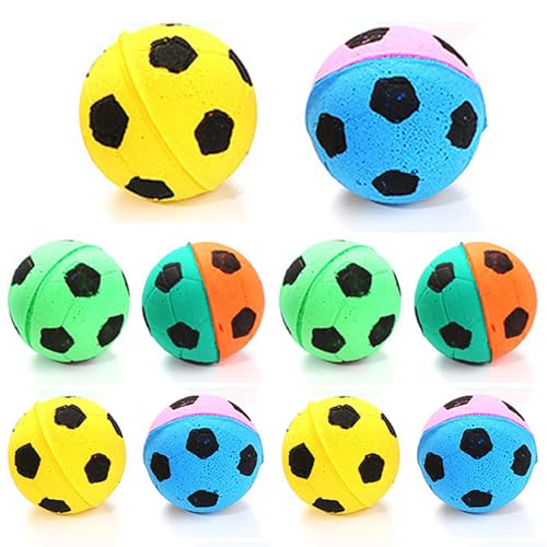 10 Stück Katzenballspielzeug, 4, 1 cm, Schaumstoff-Fußball, Katzenspielzeug, interaktive Katzenbälle, buntes Katzenfußballspielzeug, Sportball für Hauskatzen (zufällige Farbe), Katzenspielzeug für von HoveeLuty