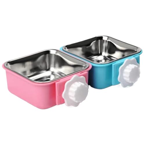 2 Stück Hundekäfignäpfe, Abnehmbarer Wassernapf aus Edelstahl für Hundekäfige mit Bolzenhalter, umweltfreundlicher quadratischer Hundenapf für Katzen, Welpen, Kaninchen, Kleintiere, Zwinger-Wasse von HoveeLuty