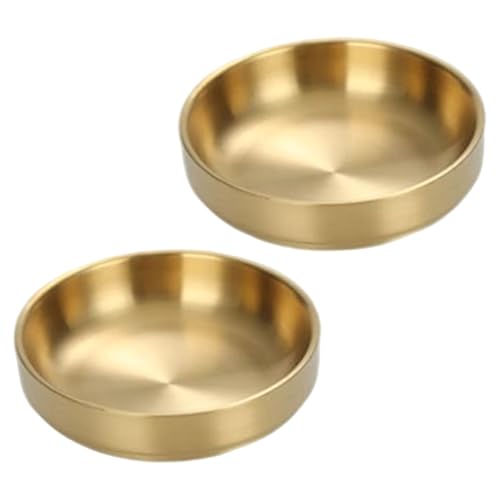 2 goldene Hundenäpfe, 5, 7 Zoll großer polierter und glatter Edelstahl-Futternapf, Abriebfest und leicht zu reinigen für zu Hause, Goldener Napf, Futternäpfe von HoveeLuty
