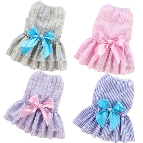 4-teiliges Hundekleid mit vertikalen Streifen, kleine Hundekleidung mit Fliege, niedlich, weich, bequem, atmungsaktiv, Welpenkleidung für Chihuahua, Yorkies, Welpen, Katzen, kleine Hundekleidung 4-teiliges Hundekleid mit vertikalen Streifen, kleine Hundekleidung mit Fliege, niedlich, weich, bequem, atmungsaktiv, Welpenkleidung für Chihuahua, Yorkies, Welpen, Katzen, kleine Hundekleidung von HoveeLuty
