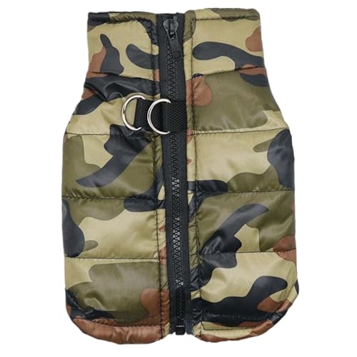 Camouflage-Hundeweste mit Leinenhaken, warme und gemütliche Camouflage-Hundeweste mit Reißverschluss, einfach an- und auszuziehen, wasserdichte kleine Hundejacke für Winter, warme Puff von HoveeLuty