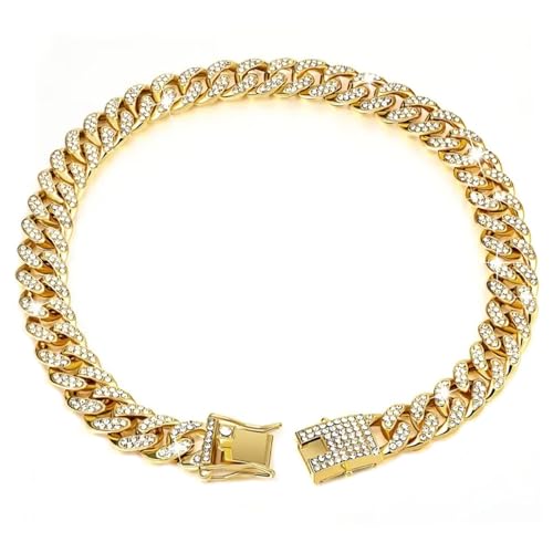 Cuban Link Hundehalsband 17, 7'' Cuban Link Kette für Hunde Legierung Diamant Gold Kette für Hunde Bling Halsband Hundeschmuck für Katzen Welpen Geschenke Chain L von HoveeLuty