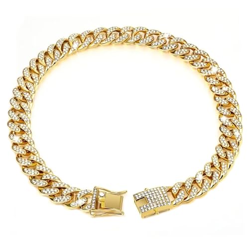 Cuban Link Hundehalsband 17, 7'' Cuban Link Kette für Hunde Legierung Diamant Gold Kette für Hunde Bling Halsband Hundeschmuck für Katzen Welpen Geschenke Chain für Hau von HoveeLuty