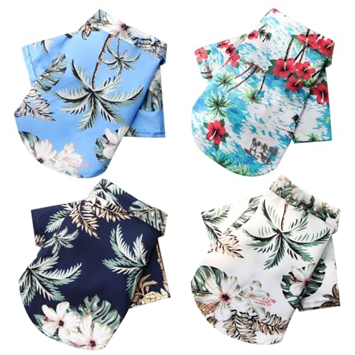 Hawaiihemden für Hunde, 4-teilig atmungsaktive kurzärmlige Hundehemden mit Kokosnussbaum-Muster Sommerkleidung für Hunde, Hunde-Outfits für 4,5–5,5 kg schwere Hunde von HoveeLuty