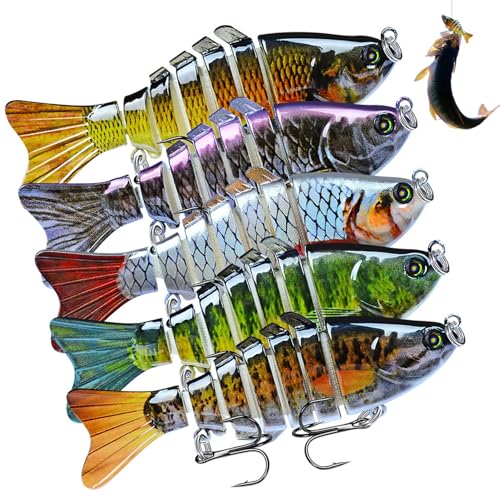HoveeLuty 5-teiliges Angelköder-Set, realistisches 3D-Angelköder-Set mit Haken, professionelle, praktische Barschköder, Angelköder für Barsche, Süßwasser- und Salzwasser-Angelköder von HoveeLuty