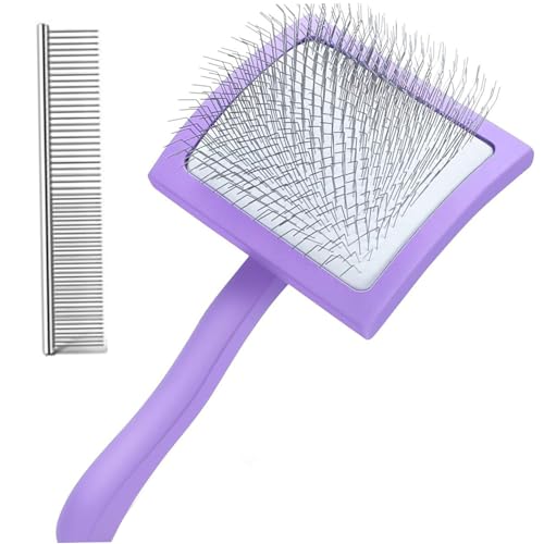 HoveeLuty Slicker Pinsel für Hunde professioneller Hund Slicker Pinsel für die Pflege von Haustier Haar Langer Stift Slicker Pinsel mit Komfort Griff entfernt lose Unterhose und Verwicklungen von HoveeLuty