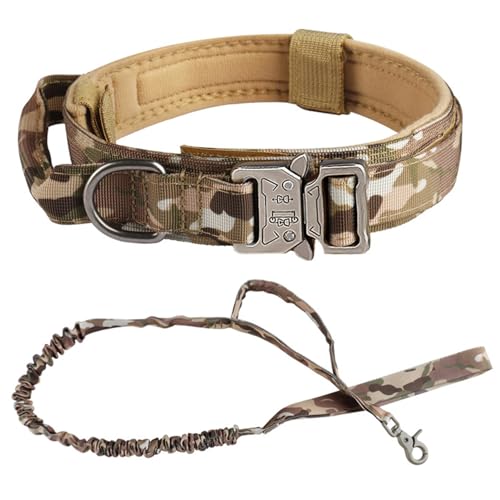 Hundehalsband und Leine im Set, verstellbar, strapazierfähiges Hundehalsband aus Nylon mit Griff und Metallschnalle, taktisches Trainingshalsband für Hunde mit einem Gewicht zwischen 22, 5 32 Hundehalsband und Leine im Set, verstellbar, strapazierfähiges Hundehalsband aus Nylon mit Griff und Metallschnalle, taktisches Trainingshalsband für Hunde mit einem Gewicht zwischen 22, 5 32 von HoveeLuty