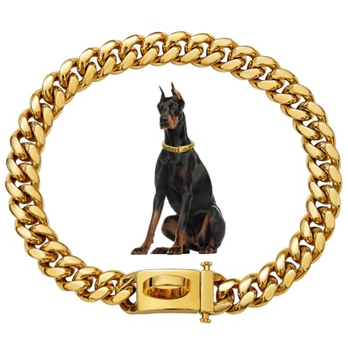 Hundekettenhalsbänder, 19 mm Dickes Hundehalsband aus goldenem Metall, Hundekette aus Edelstahl mit Schnalle, Starkes, strapazierfähiges Hundehalsband, Haustierhalsband für kleine, mittelgroße un Hundekettenhalsbänder, 19 mm Dickes Hundehalsband aus goldenem Metall, Hundekette aus Edelstahl mit Schnalle, Starkes, strapazierfähiges Hundehalsband, Haustierhalsband für kleine, mittelgroße un von HoveeLuty